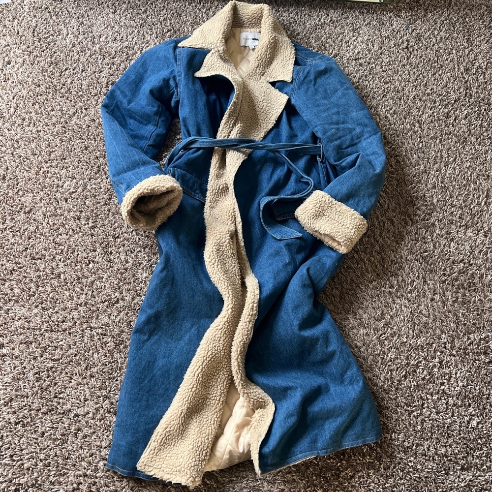 FASHION NOVA Denim and Sherpa Lined Trench Coat